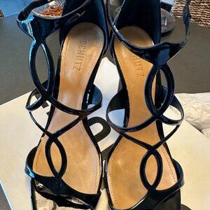 Schutz Heels Black Strappy Patent Leather Rania